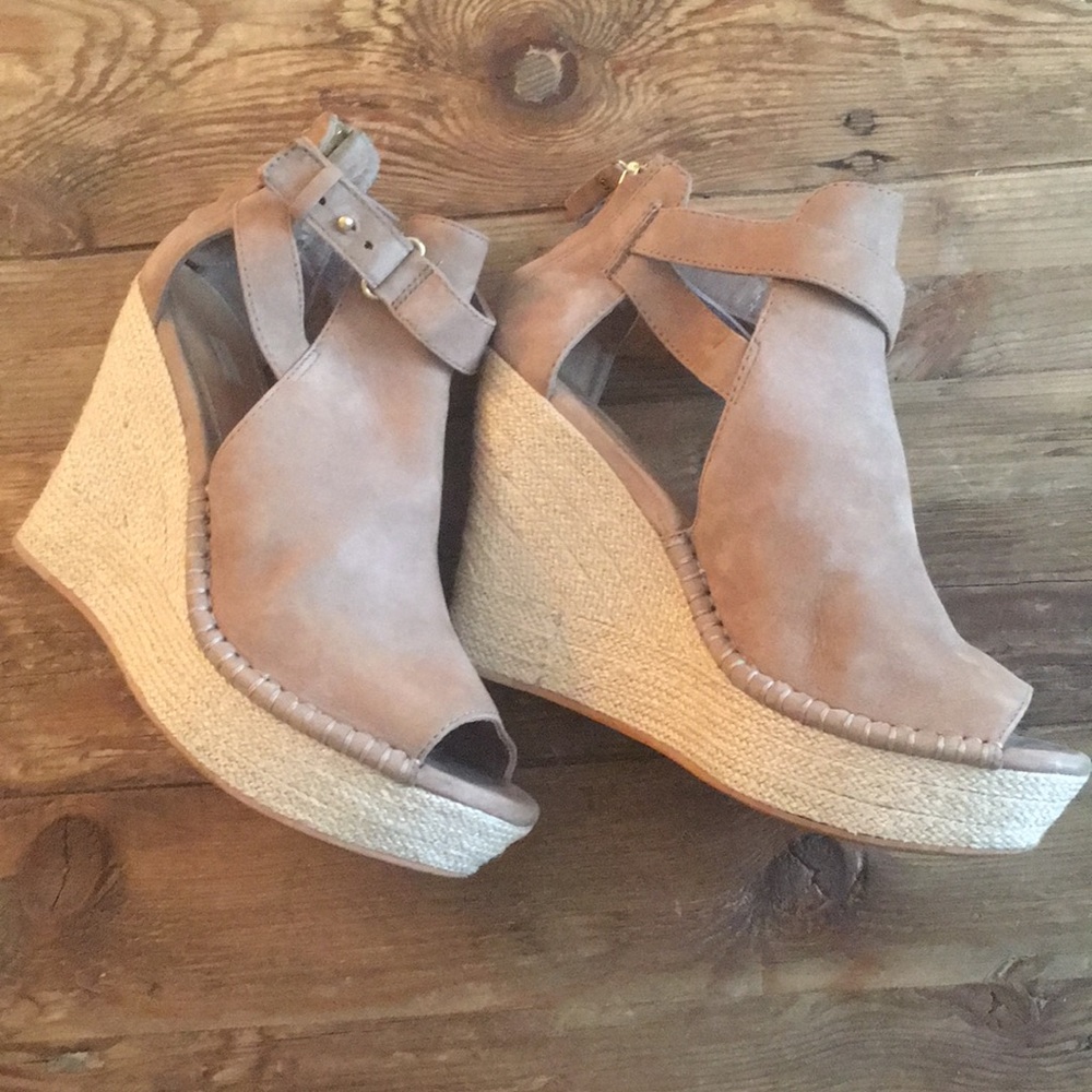 UGG Suede Tan Platform Wedge Sandals